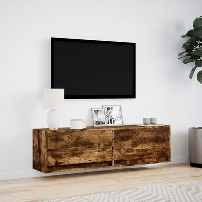 Mobile TV a Parete con Luci LED Rovere Fumo 140x31x38 cm
