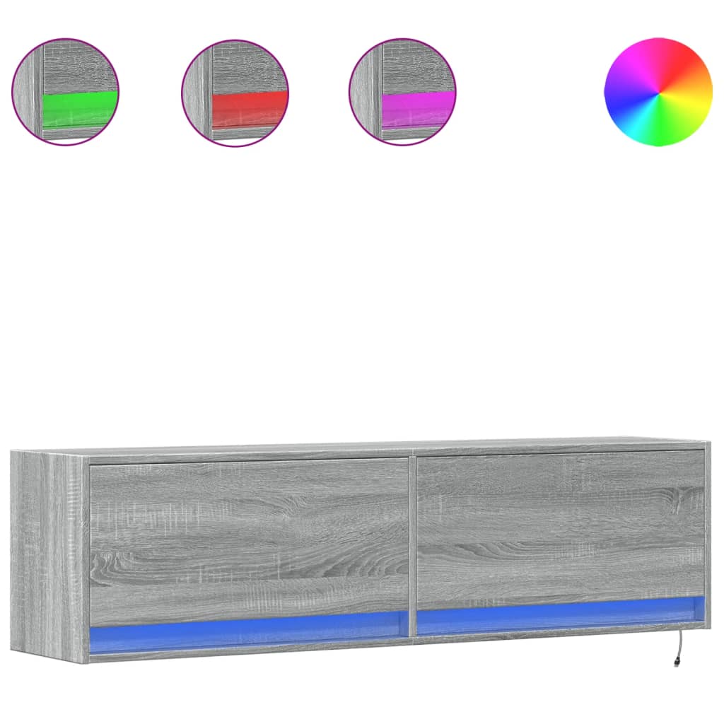 Mobile TV a Parete con Luci LED Grigio Sonoma 140x31x38 cm