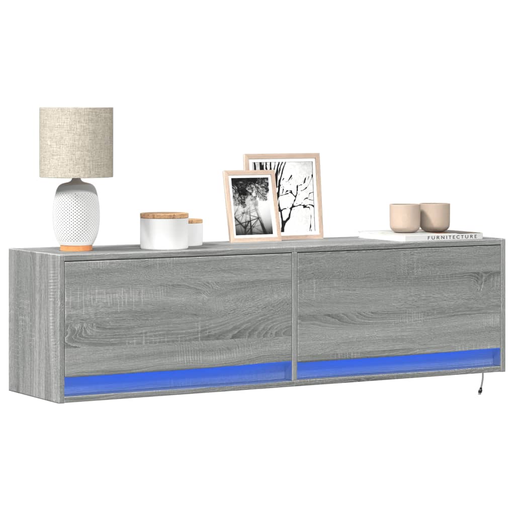 Mobile TV a Parete con Luci LED Grigio Sonoma 140x31x38 cm