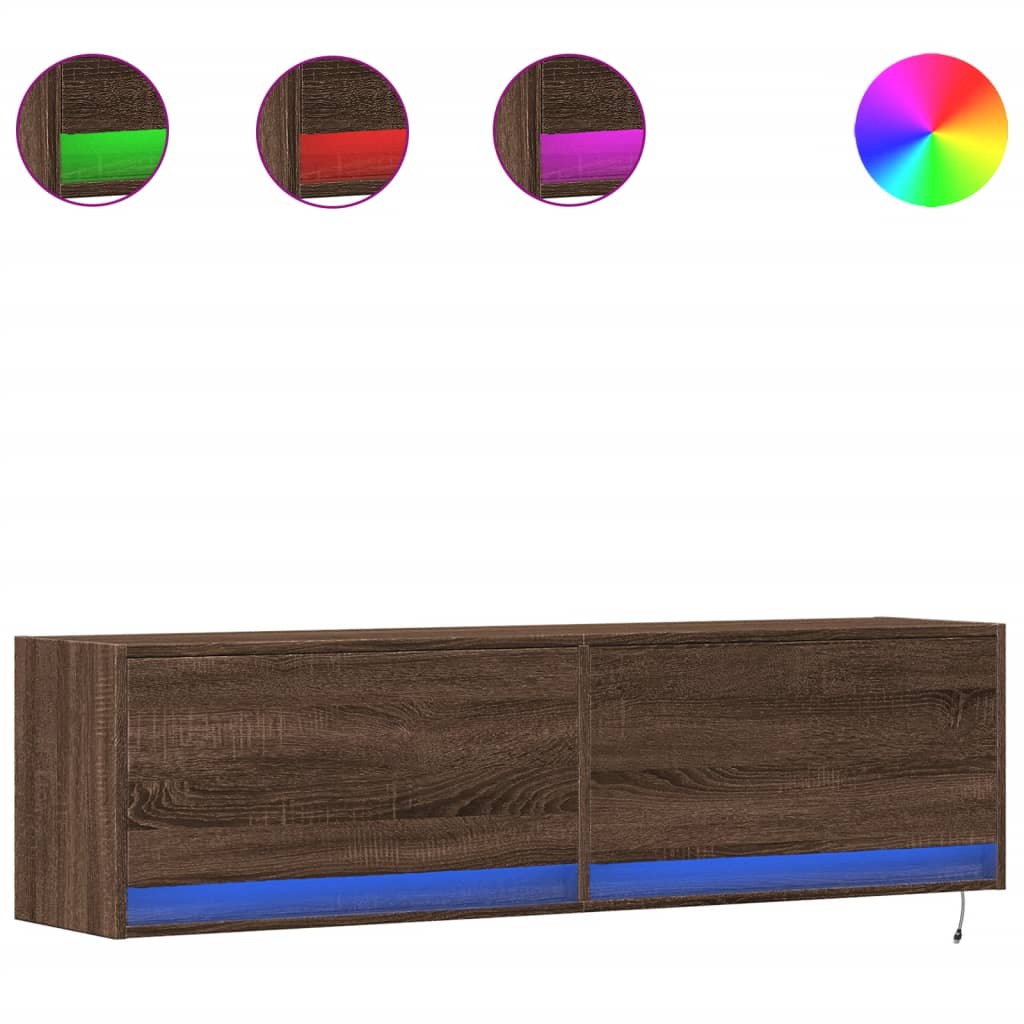Mobile TV a Parete con Luci LED Rovere Marrone 140x31x38 cm