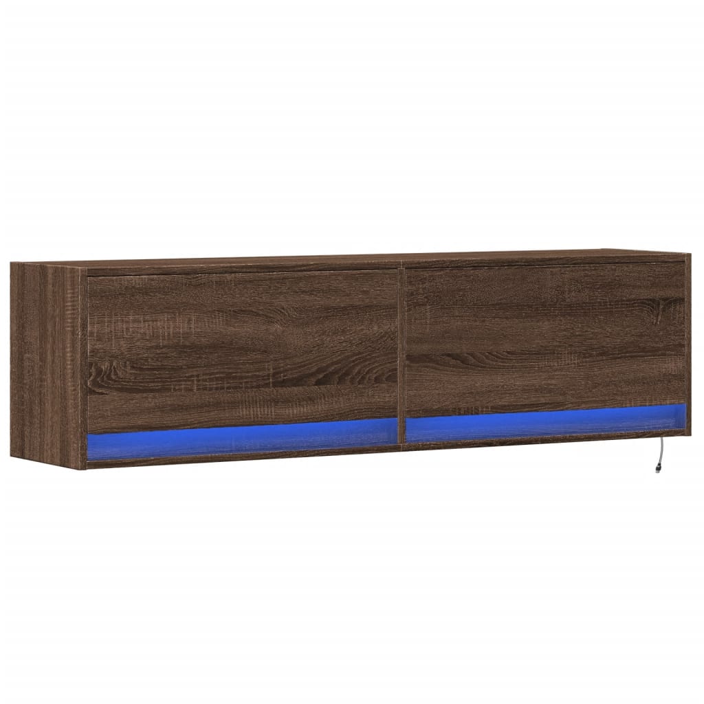 Mobile TV a Parete con Luci LED Rovere Marrone 140x31x38 cm