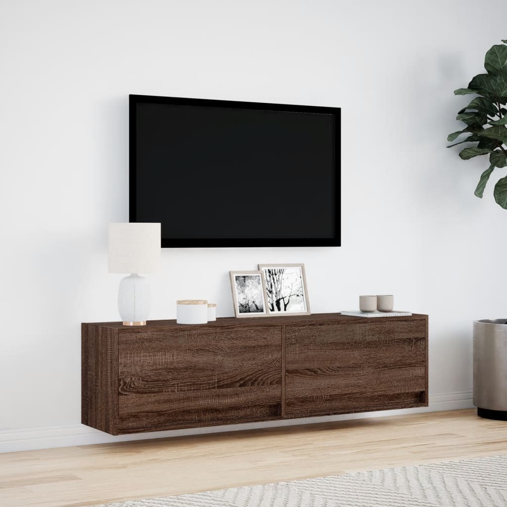 Mobile TV a Parete con Luci LED Rovere Marrone 140x31x38 cm