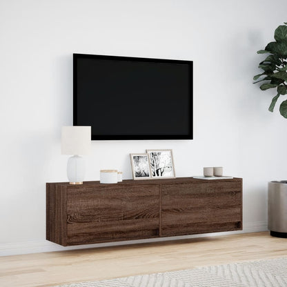 Mobile TV a Parete con Luci LED Rovere Marrone 140x31x38 cm