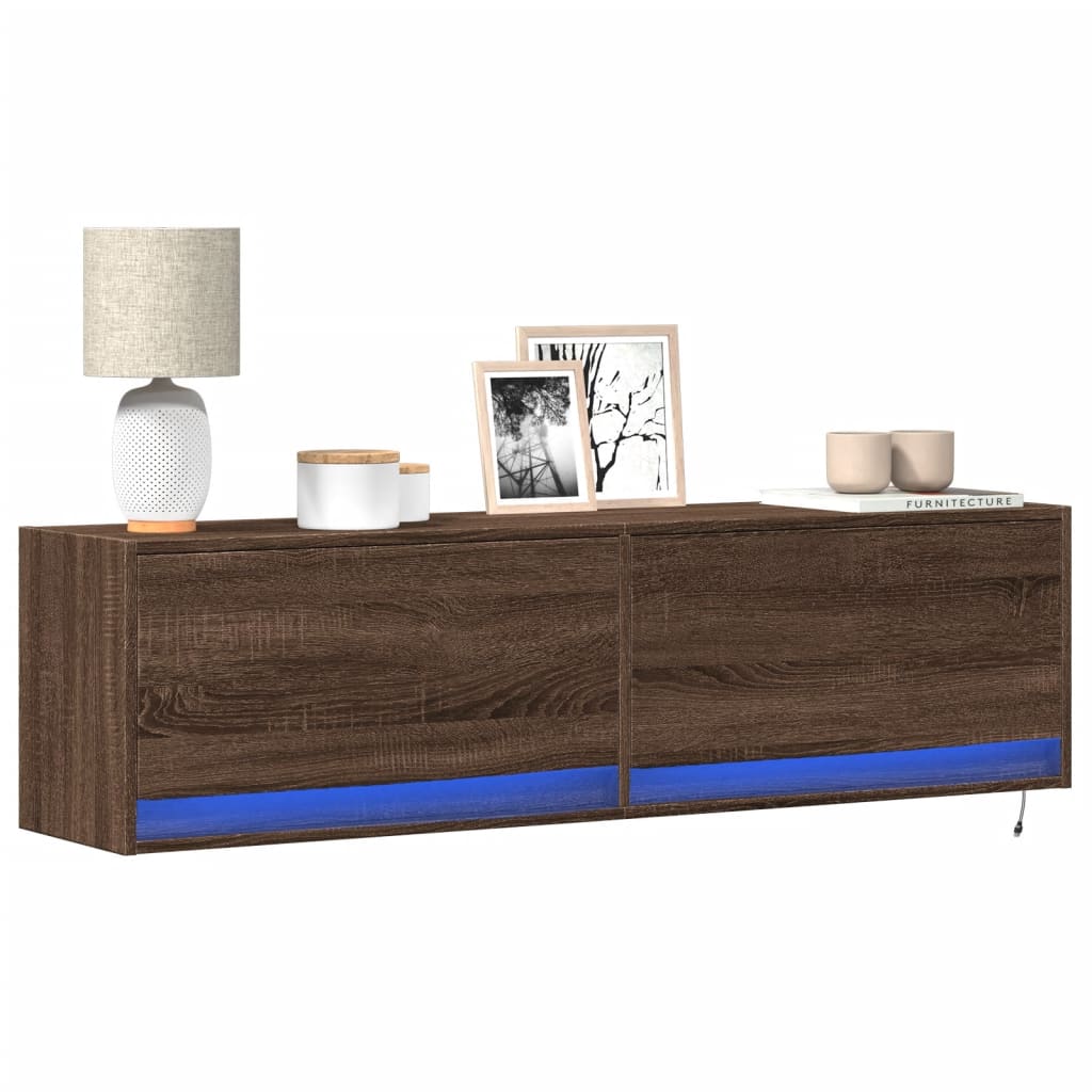 Mobile TV a Parete con Luci LED Rovere Marrone 140x31x38 cm