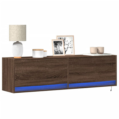 Mobile TV a Parete con Luci LED Rovere Marrone 140x31x38 cm