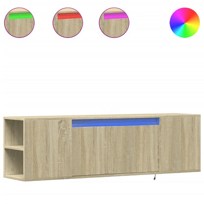 Mobile TV a Parete con Luci LED Rovere Sonoma 135x31x39,5 cm
