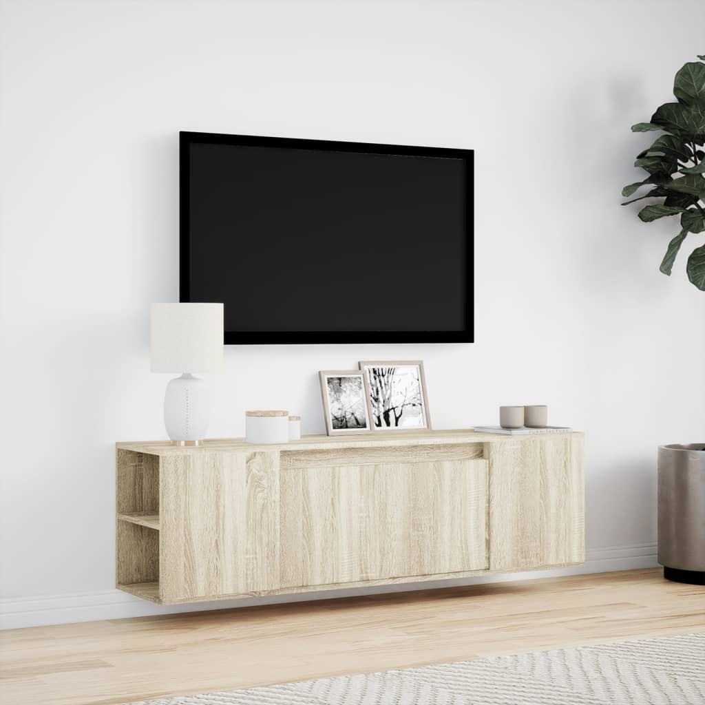 Mobile TV a Parete con Luci LED Rovere Sonoma 135x31x39,5 cm