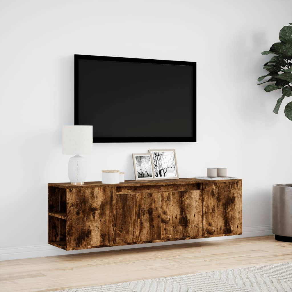 Mobile TV a Parete con Luci LED Rovere Fumo 135x31x39,5 cm