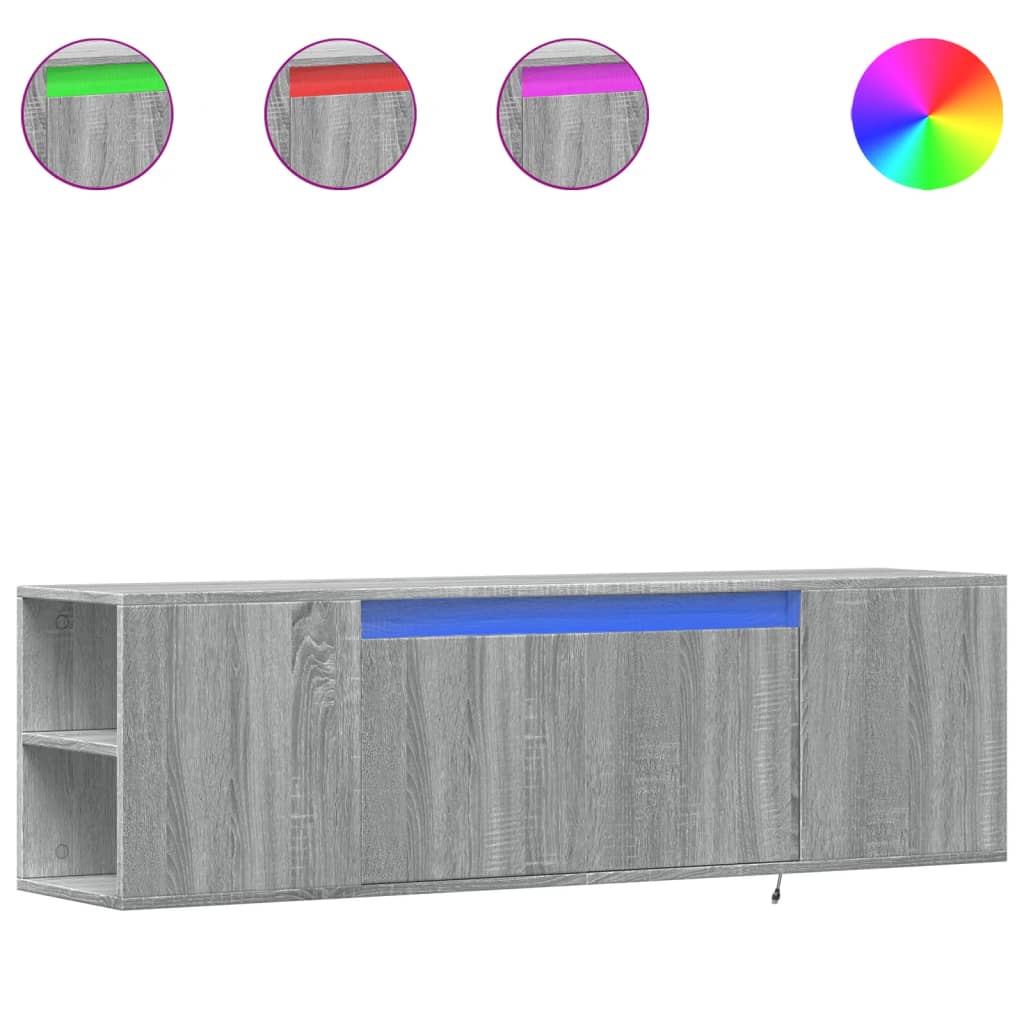 Mobile TV a Parete con Luci LED Grigio Sonoma 135x31x39,5 cm