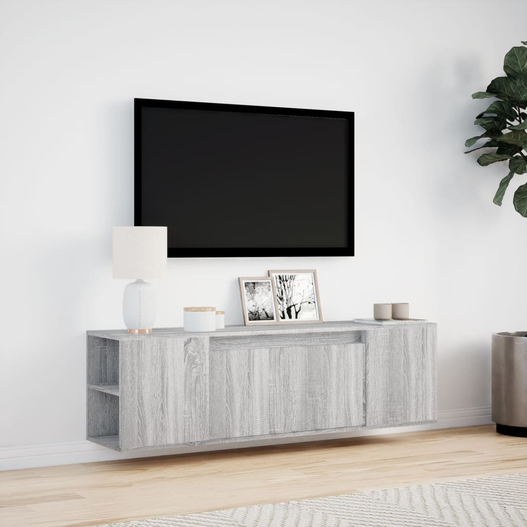 Mobile TV a Parete con Luci LED Grigio Sonoma 135x31x39,5 cm