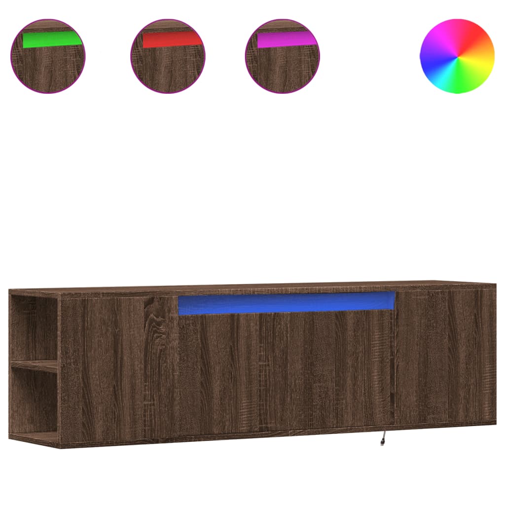 Mobile TV a Parete con Luci LED Rovere Marrone 135x31x39,5 cm