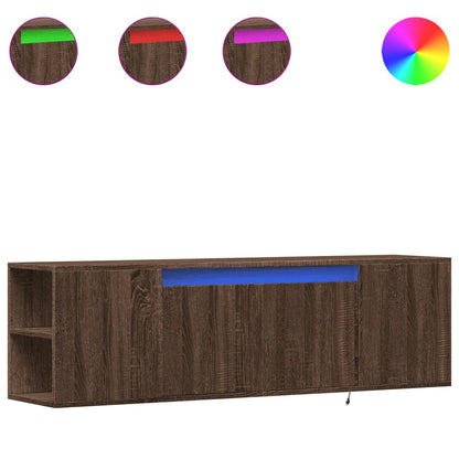 Mobile TV a Parete con Luci LED Rovere Marrone 135x31x39,5 cm