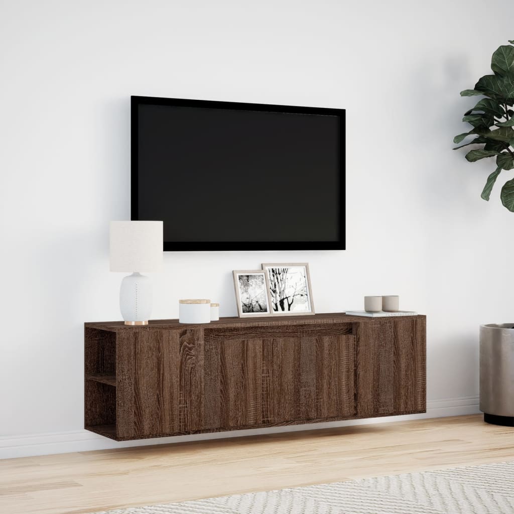 Mobile TV a Parete con Luci LED Rovere Marrone 135x31x39,5 cm