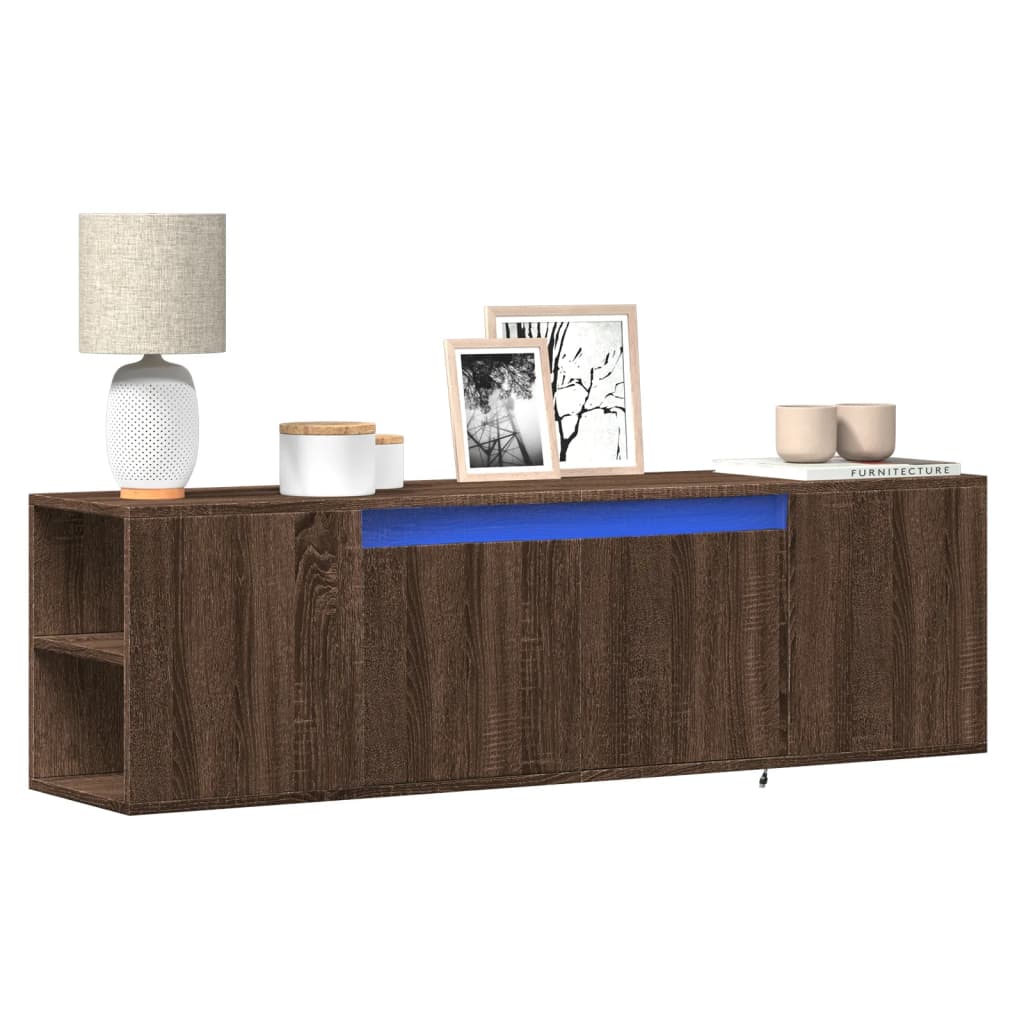 Mobile TV a Parete con Luci LED Rovere Marrone 135x31x39,5 cm