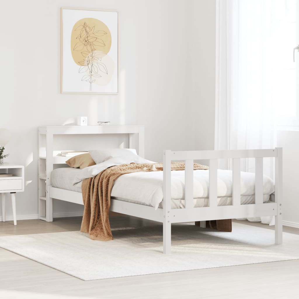 Letto senza Materasso Bianco 75x190 in Legno Massello di Pino