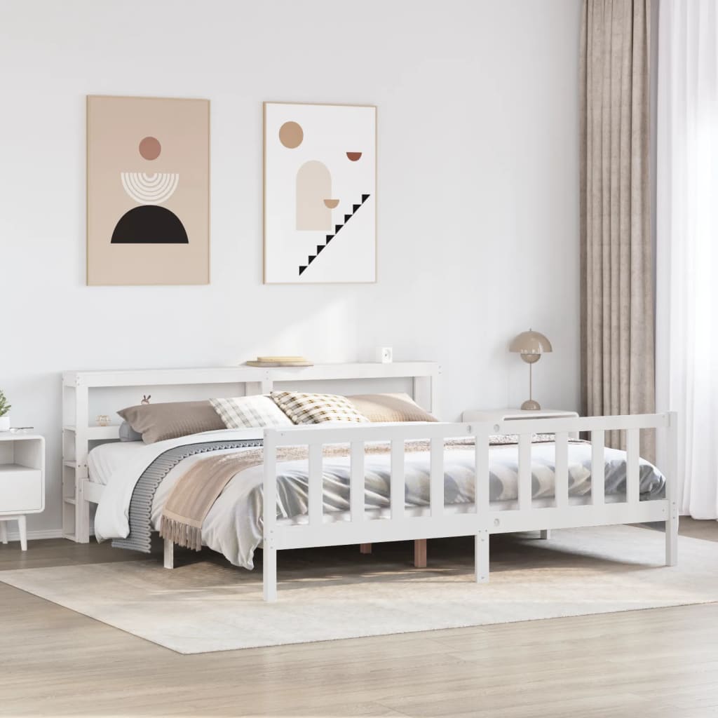 Giroletto senza Materasso Bianco 200x200 cm Legno Massello Pino