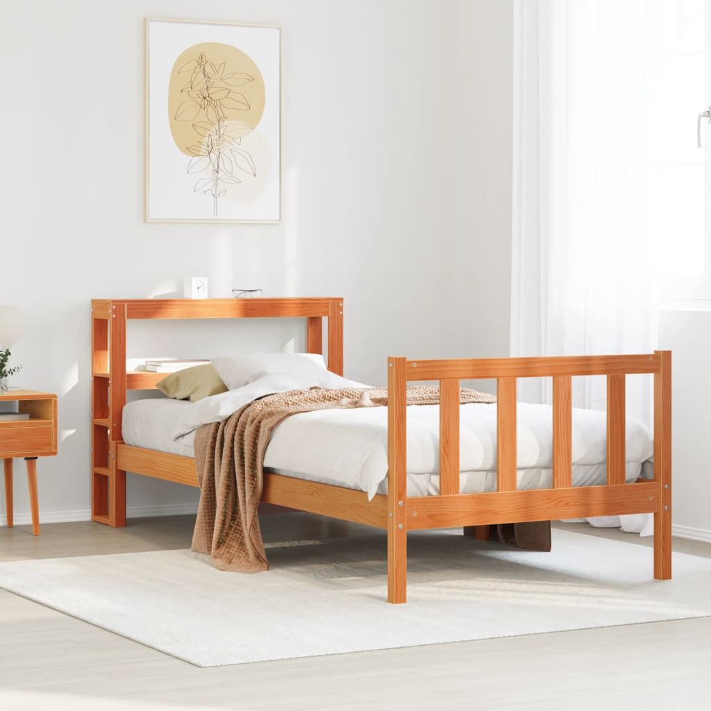 Giroletto con Testiera Marrone Cera 100x200 cm Massello Pino