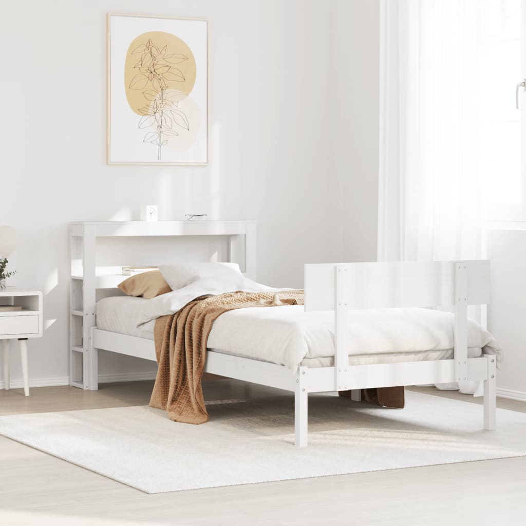 Letto senza Materasso Bianco 75x190 in Legno Massello di Pino