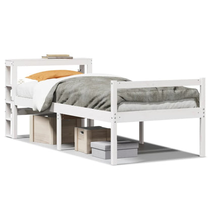 Letto Anziani con Testiera Bianco 90x200cm Legno Massello Pino