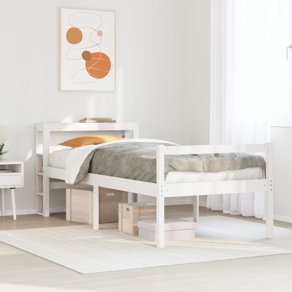 Letto Anziani con Testiera Bianco 90x200cm Legno Massello Pino