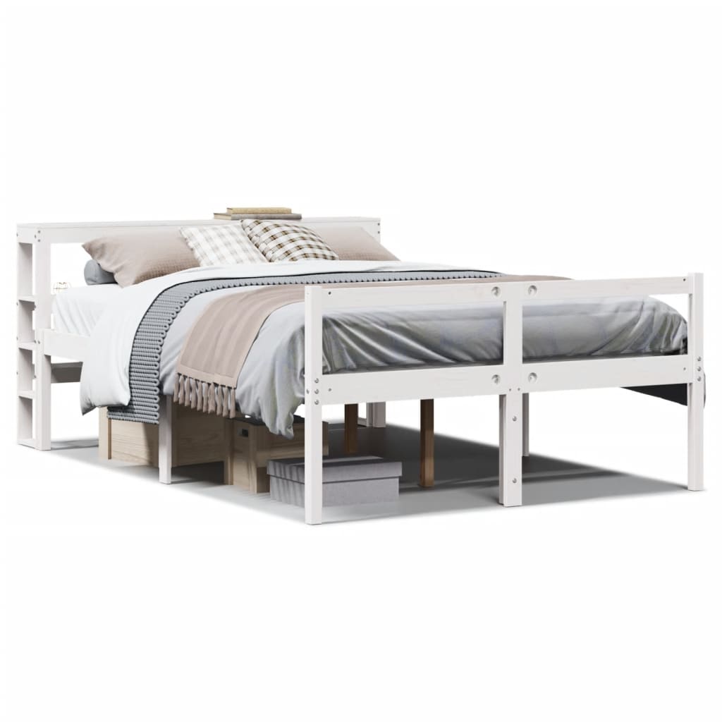 Letto Anziani con Testiera Bianco 150x200cm Legno Massello Pino