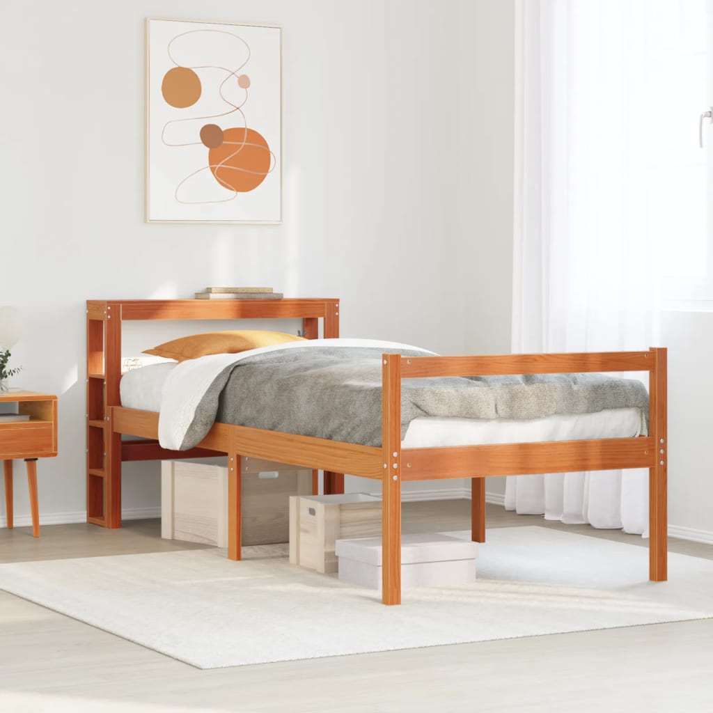 Giroletto con Testiera Marrone Cera 90x200 cm Massello Pino