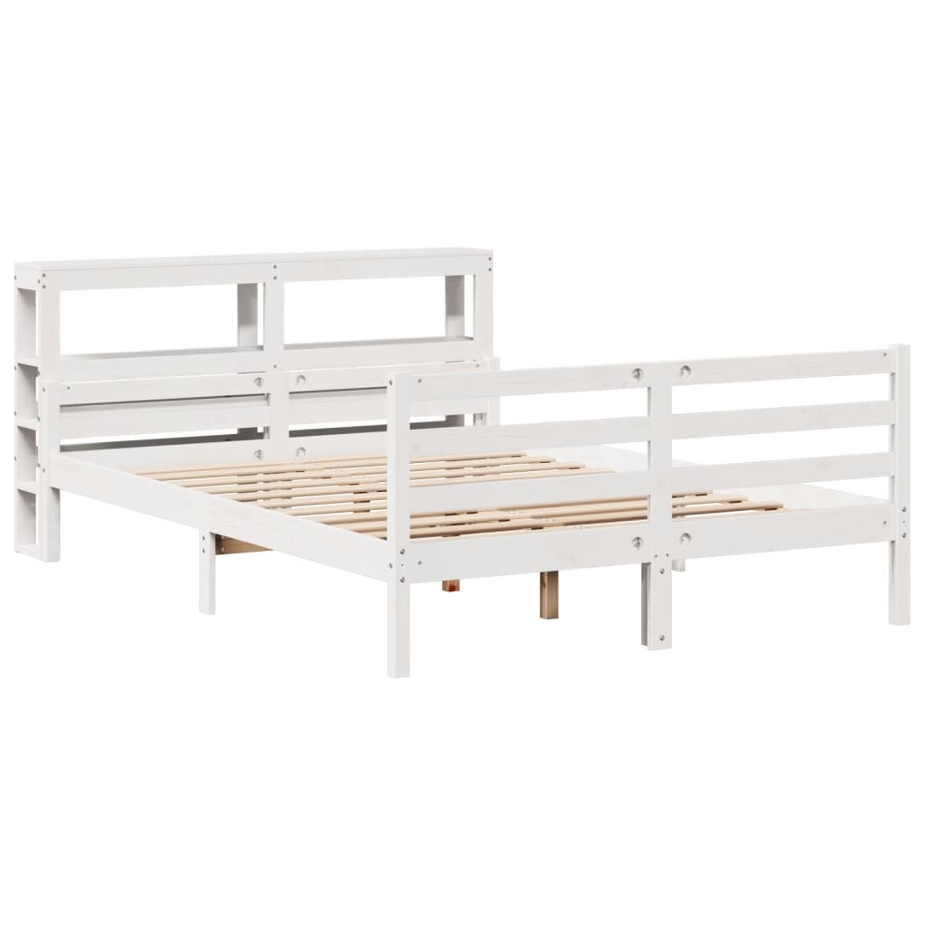 Giroletto con Testiera Bianco 135x190 cm Legno Massello di Pino