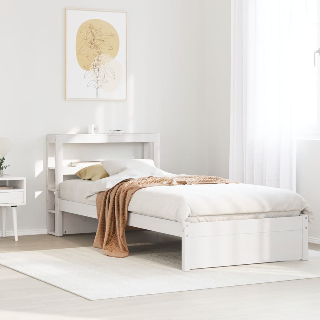 Giroletto con Testiera Bianco 75x190 cm Legno Massello di Pino