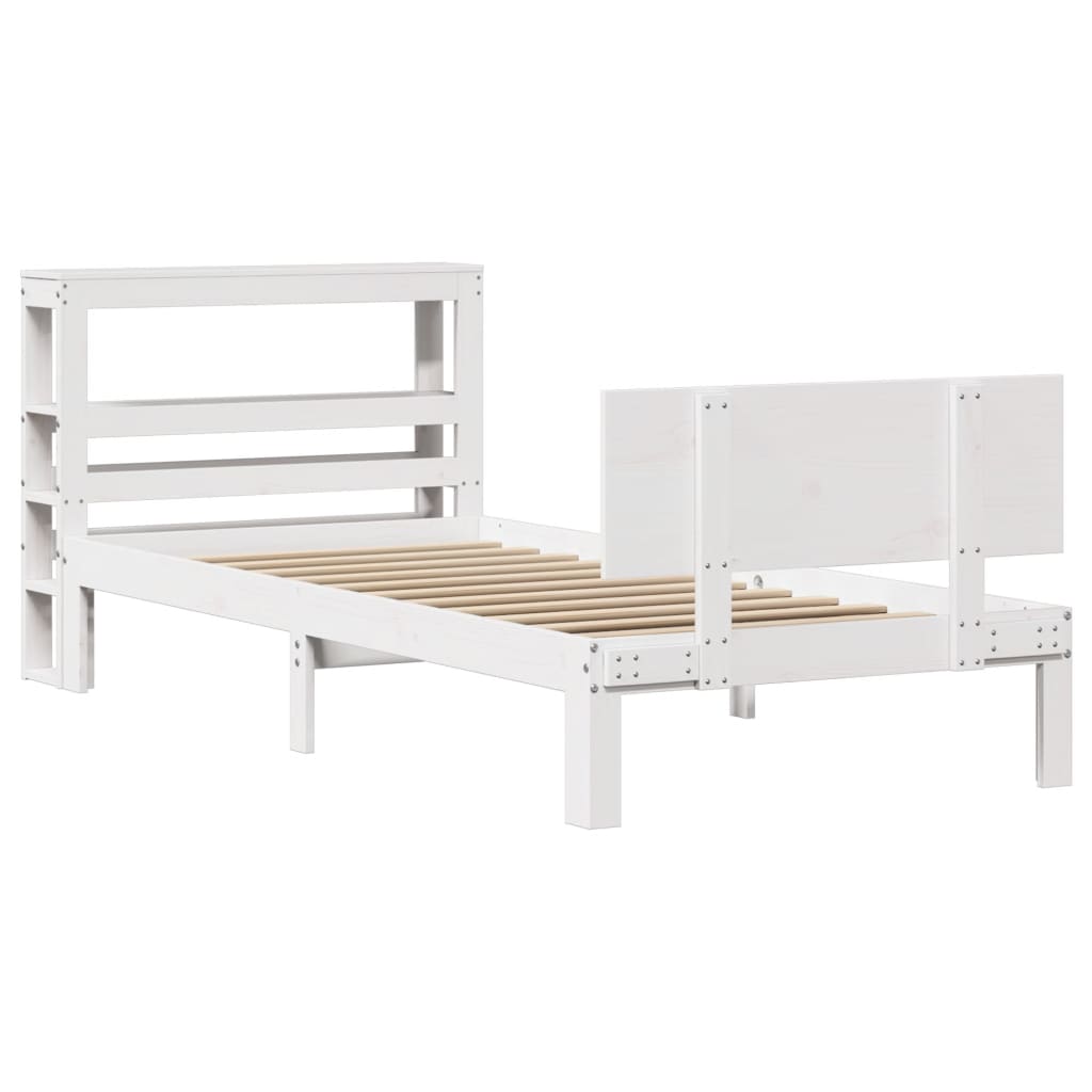 Giroletto con Testiera Bianco 75x190 cm Legno Massello di Pino
