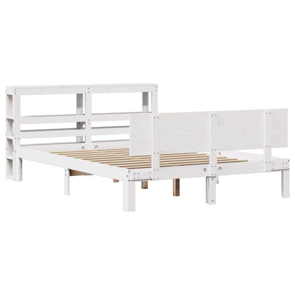 Giroletto con Testiera Bianco 120x190 cm Legno Massello di Pino