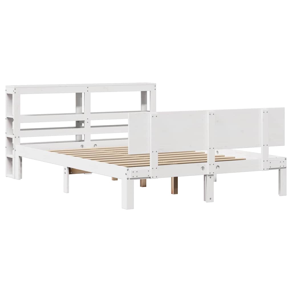 Giroletto con Testiera Bianco 135x190 cm Legno Massello di Pino