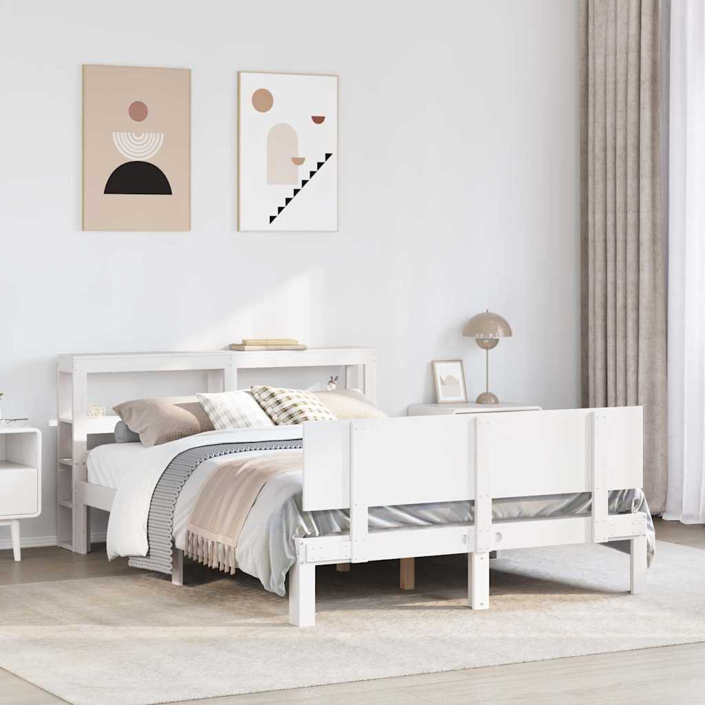 Giroletto con Testiera Bianco 135x190 cm Legno Massello di Pino