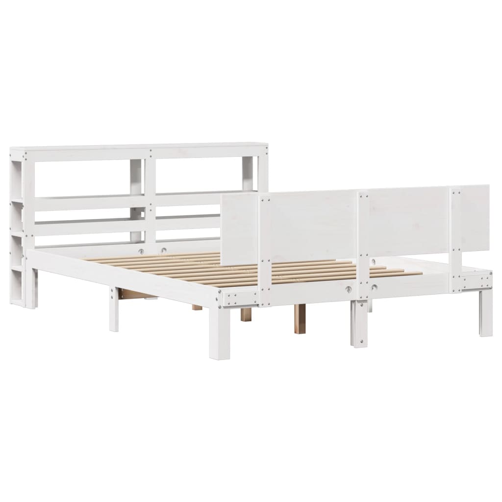 Giroletto con Testiera Bianco 150x200 cm Legno Massello di Pino