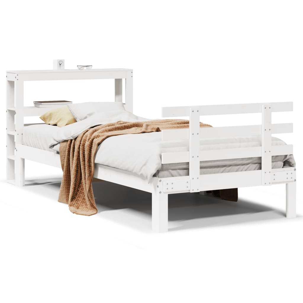 Giroletto con Testiera Bianco 75x190 cm Legno Massello di Pino