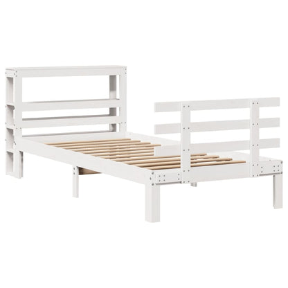 Giroletto con Testiera Bianco 75x190 cm Legno Massello di Pino