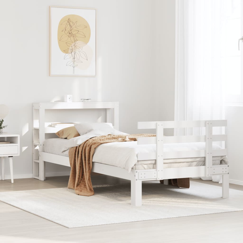 Giroletto con Testiera Bianco 75x190 cm Legno Massello di Pino