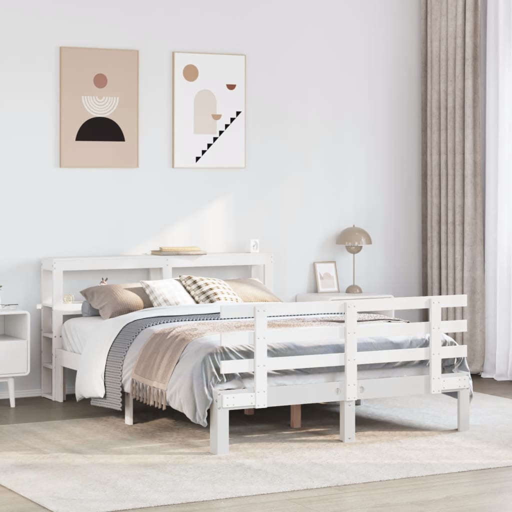 Giroletto con Testiera Bianco 135x190 cm Legno Massello di Pino