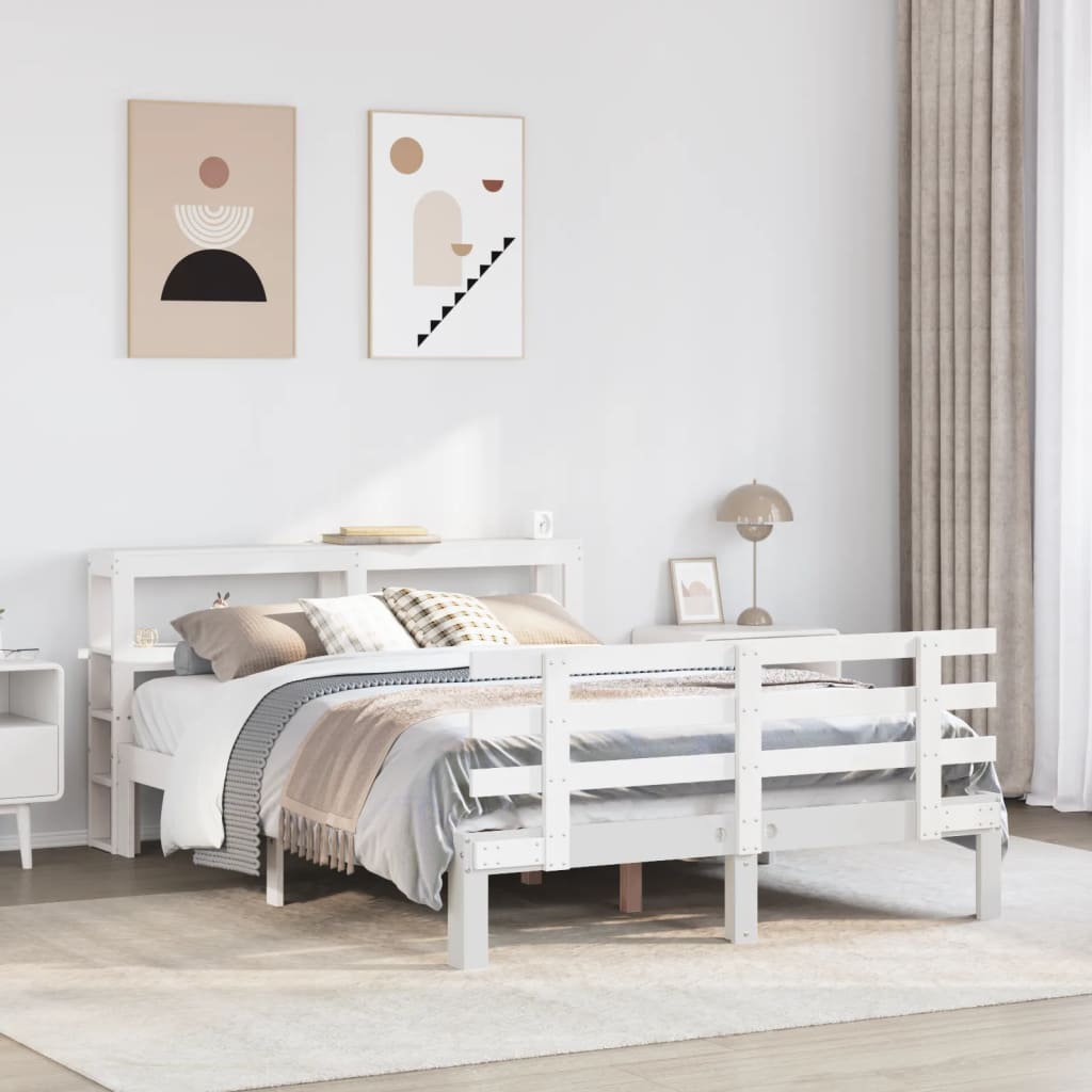 Giroletto con Testiera Bianco 150x200 cm Legno Massello di Pino