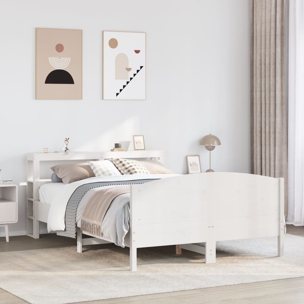 Letto senza Materasso Bianco 135x190 cm Legno Massello di Pino