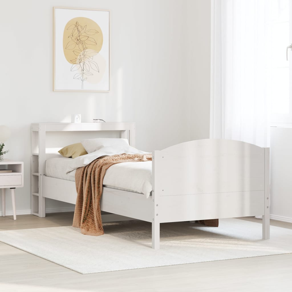Letto senza Materasso Bianco 75x190 in Legno Massello di Pino