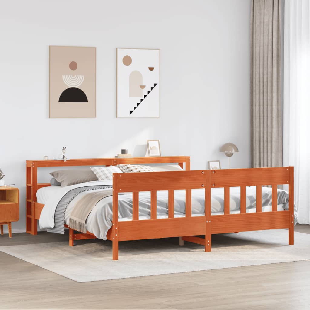 Letto senza Materasso Marrone Cera 200x200 cm in Legno di Pino