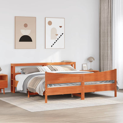 Giroletto con Testiera Marrone Cera 180x200 cm Massello Pino