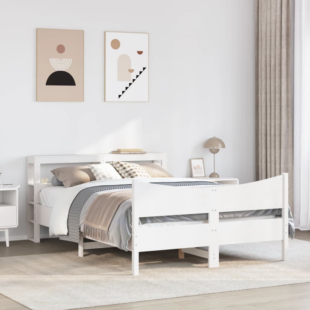 Giroletto con Testiera Bianco 140x190 cm in Legno Massello Pino