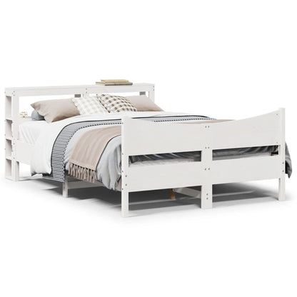 Giroletto con Testiera Bianco 140x190 cm in Legno Massello Pino