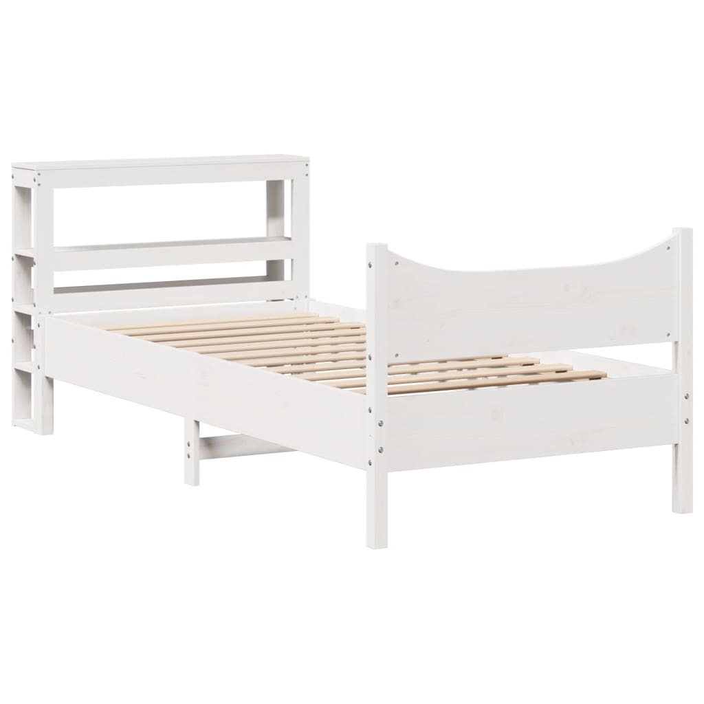 Giroletto con Testiera Bianco 90x190 cm Legno Massello di Pino