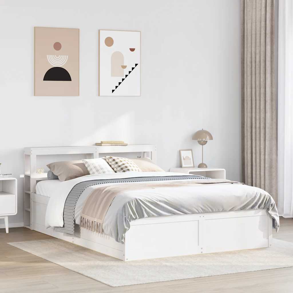 Giroletto con Testiera Bianco 140x190 cm in Legno Massello Pino