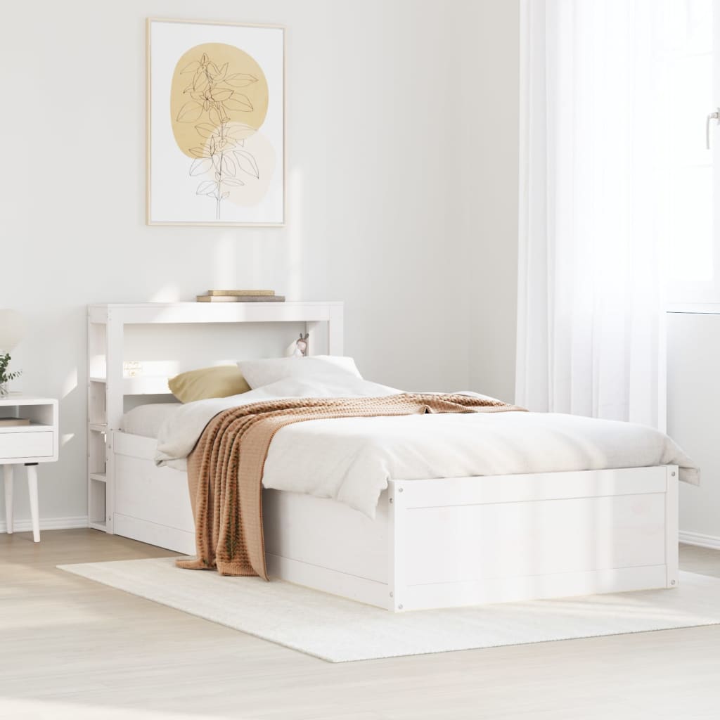 Giroletto con Testiera Bianco 90x190 cm Legno Massello di Pino