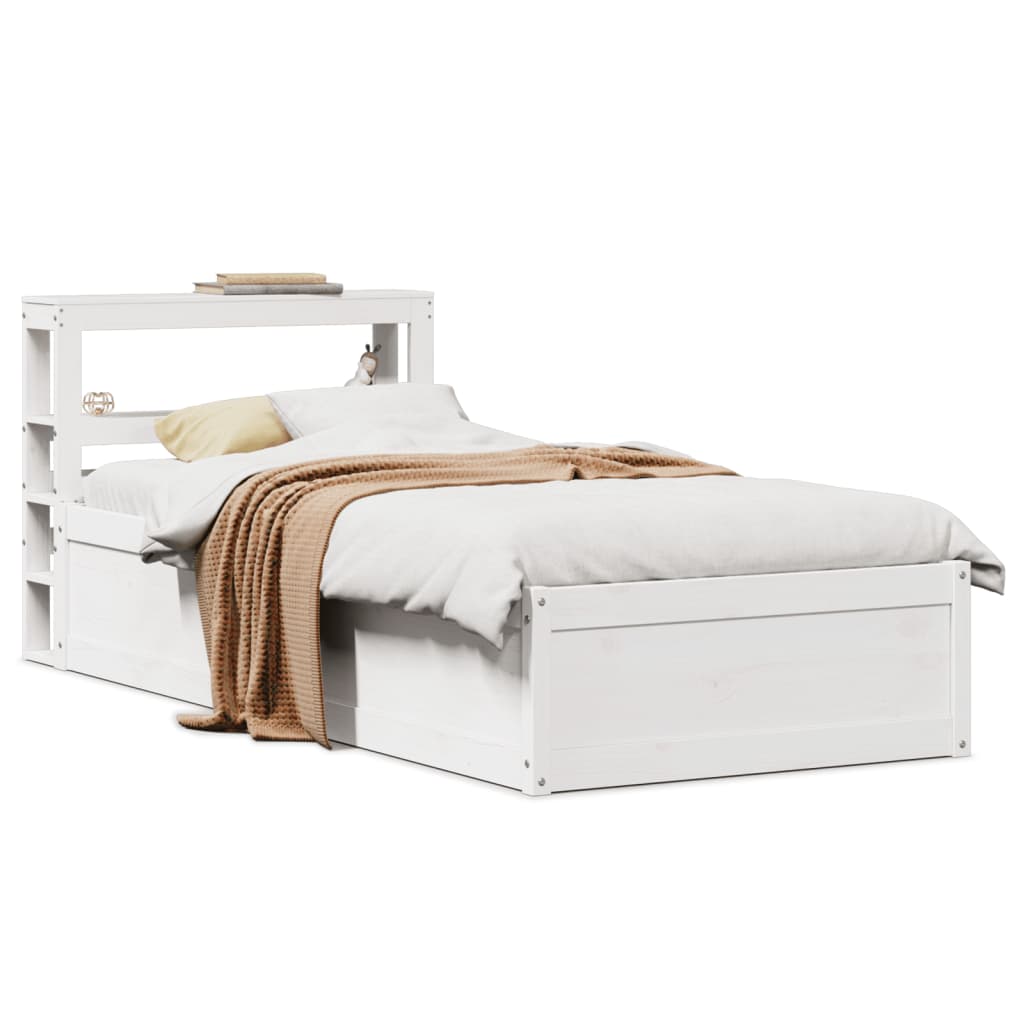 Giroletto con Testiera Bianco 90x190 cm Legno Massello di Pino