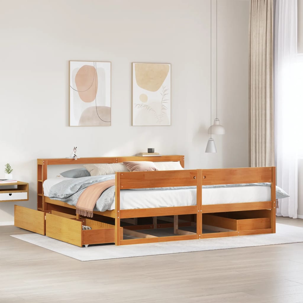 Letto senza Materasso Marrone Cera 180x200 cm in Legno di Pino