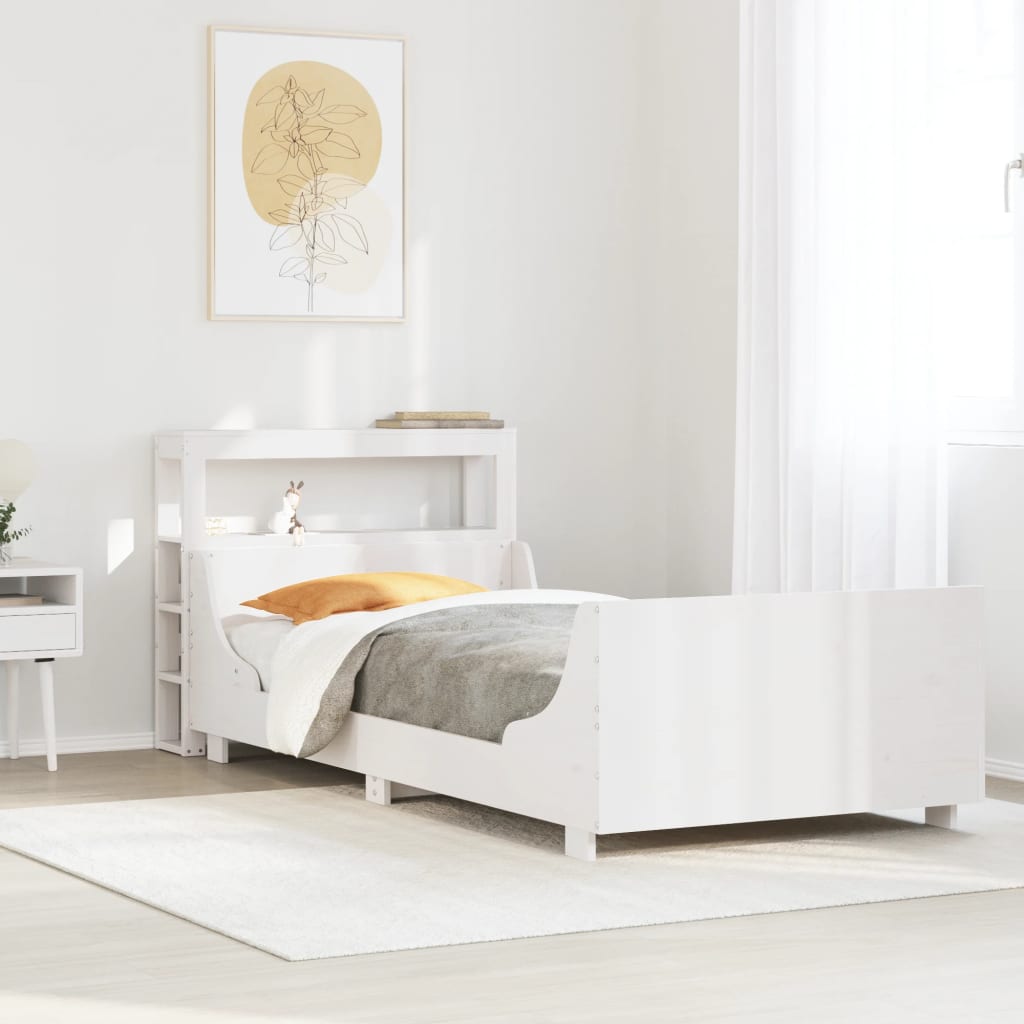 Letto senza Materasso Bianco 90x190 cm in Legno Massello Pino